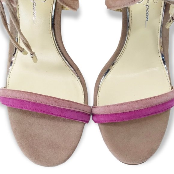 NEW Jessica Simpson Rensa Stiletto Heels Sandals Size 7.5M Taupe Purple Suede - Picture 7 of 12